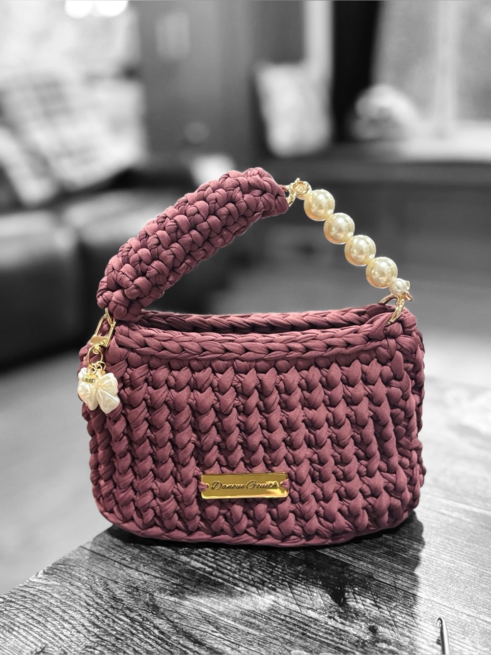 104-Eleganza Dusty Rose  Mini Crochet Bag-Handmade